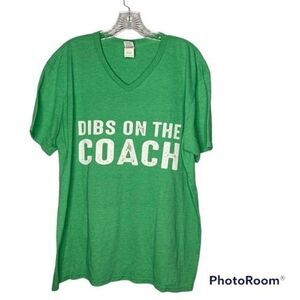 Gildan Soft Style Green White V Neck Short Sleeve Dibs on The Coach XL Women’s